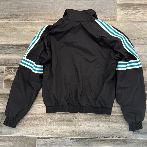 Adidas Vintage Windbreaker Bomber Jacket Black Zip Up Abstract Pattern Casual S - Picture 3 of 9